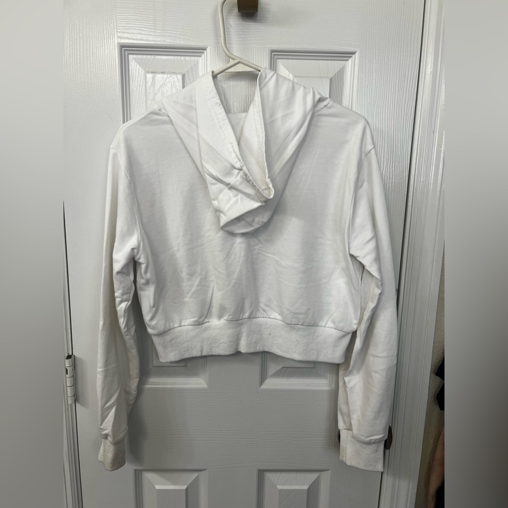 Juniors Small Cropped White Zip-Up L/S Hoodie - Picture 6 of 9